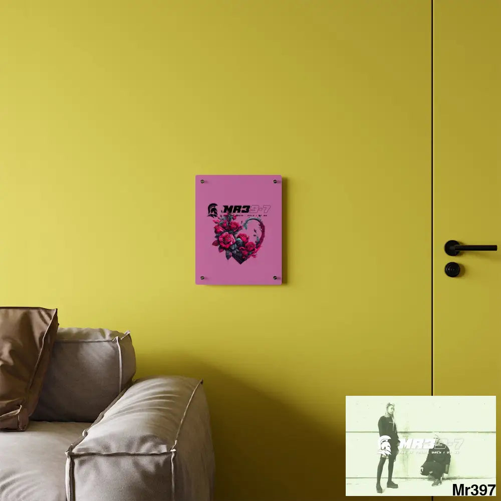 MR39-7 Heart made of Pink Roses on Black Background Acrylic Wall art Panels Home Decor