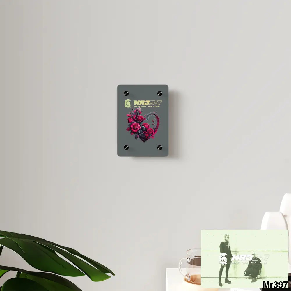 MR39-7 Heart made of Pink Roses on Black Background Acrylic Wall Art Panels Home Decor