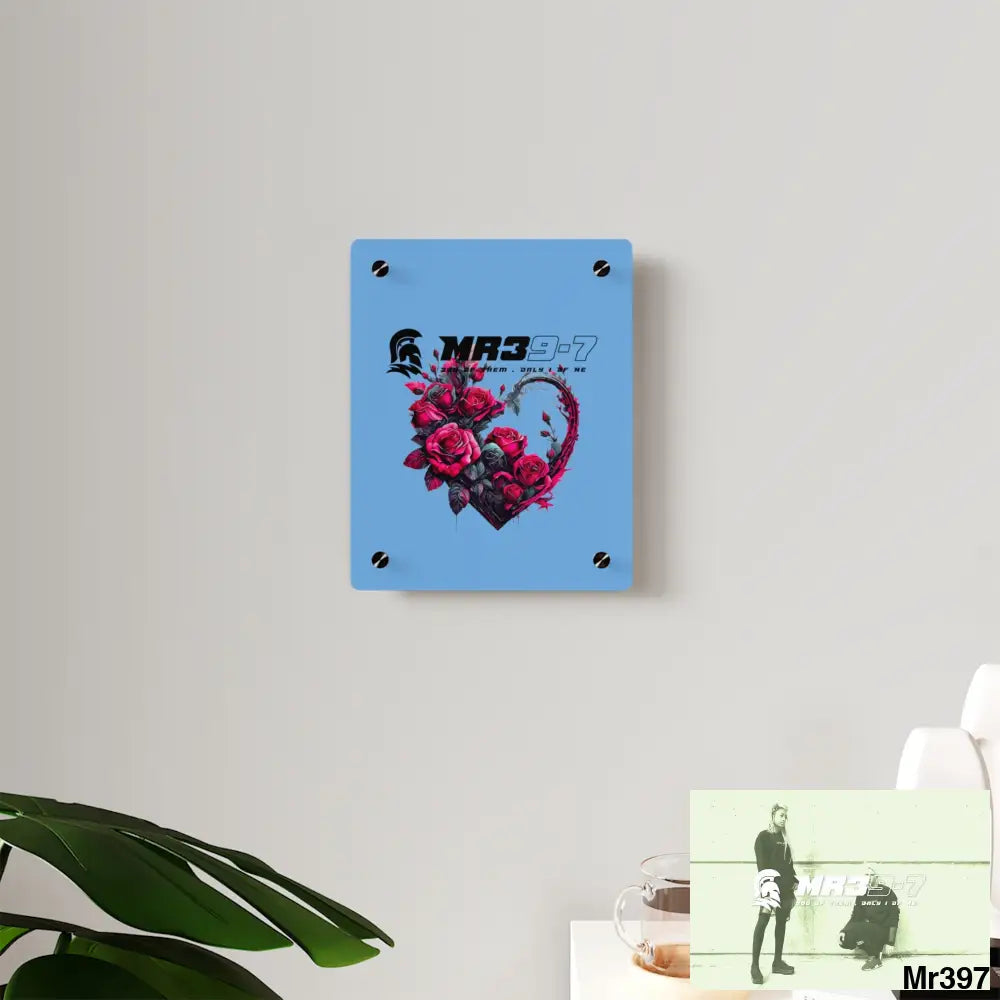 MR39-7 Heart made of Pink Roses on Black Background Acrylic Wall Art Panels Home Decor
