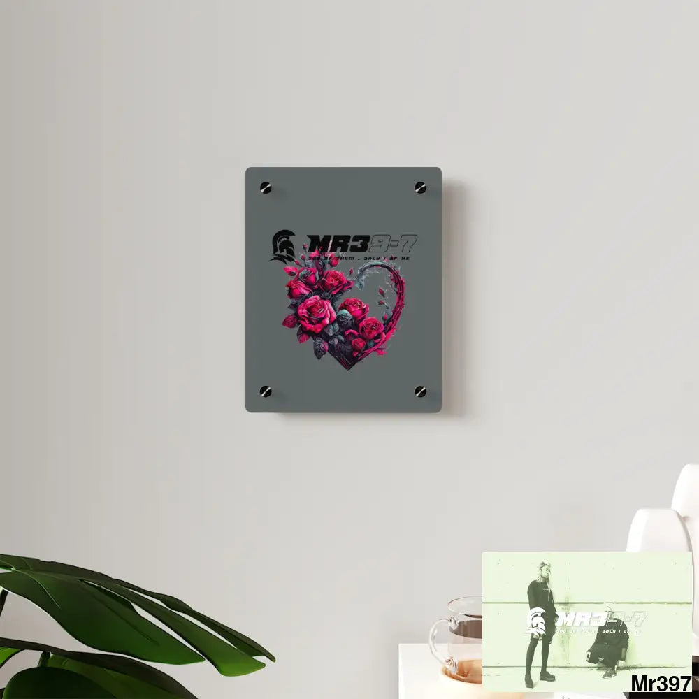 MR39-7 Heart made of Pink Roses on Black Background Acrylic Wall Art Panels Home Decor
