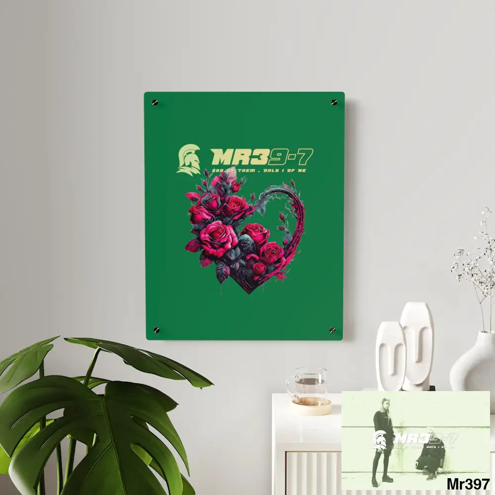 MR39-7 Heart made of Pink Roses on Black Background Acrylic Wall Art Panels Home Decor