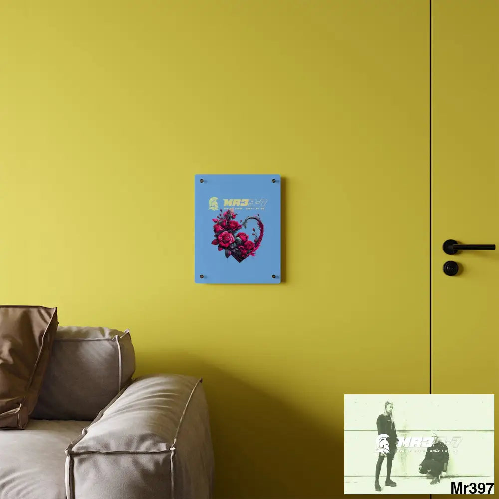 MR39-7 Heart made of Pink Roses on Black Background Acrylic Wall Art Panels Home Decor