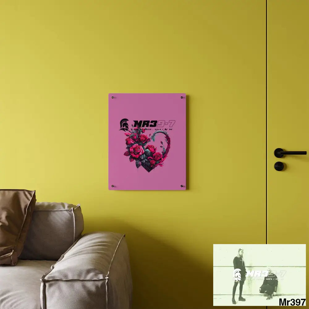 MR39-7 Heart made of Pink Roses on Black Background Acrylic Wall art Panels Home Decor