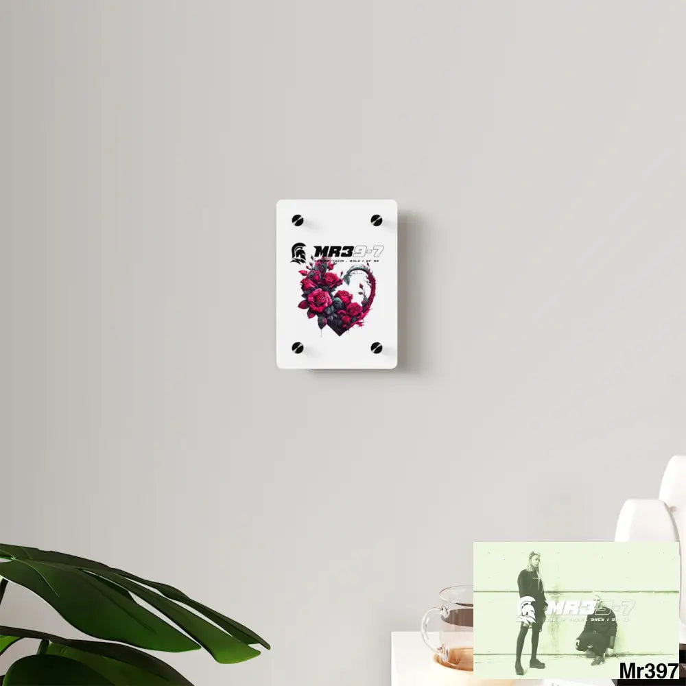 MR39-7 Heart made of Pink Roses on Black Background Acrylic Wall Art Panels Home Decor