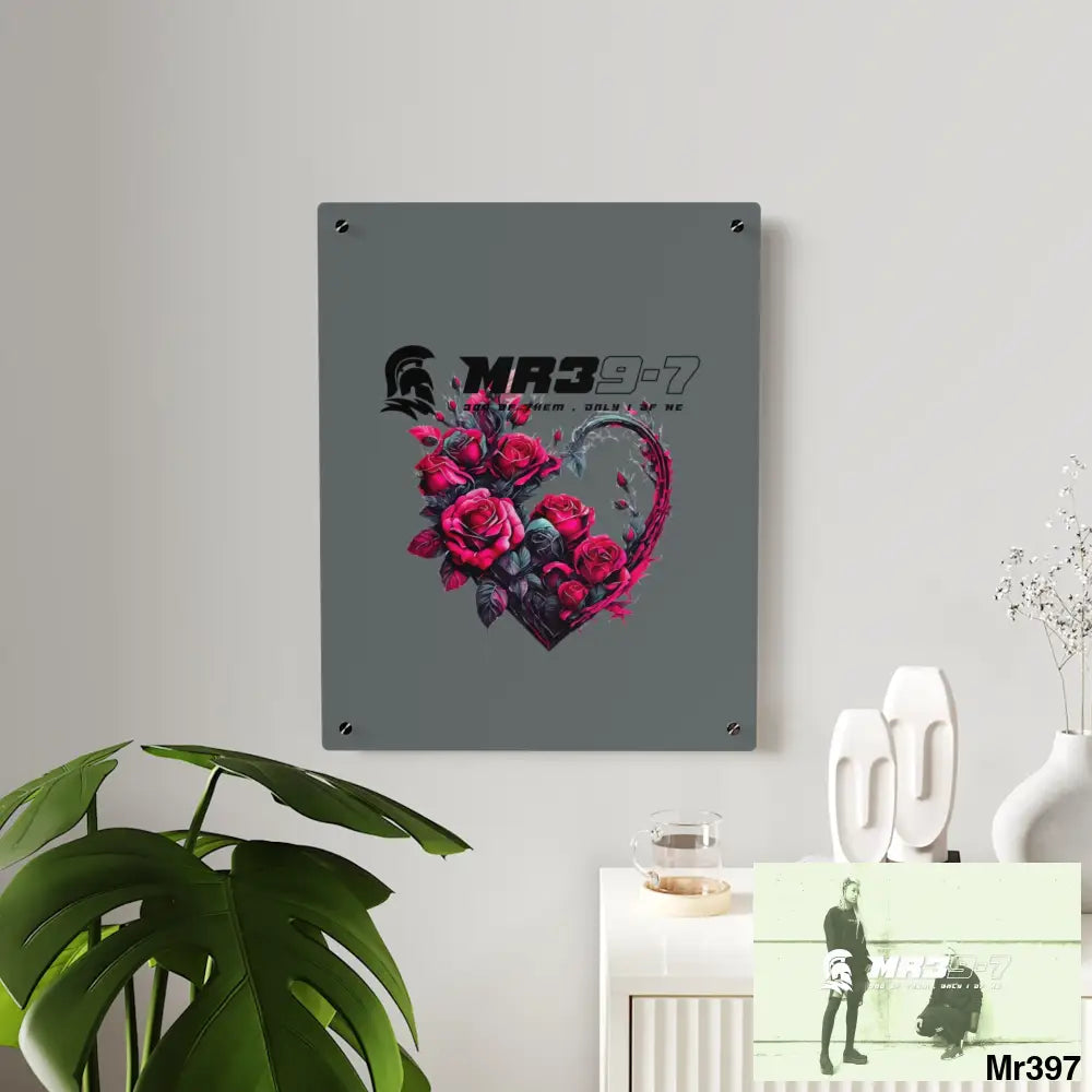MR39-7 Heart made of Pink Roses on Black Background Acrylic Wall Art Panels Home Decor