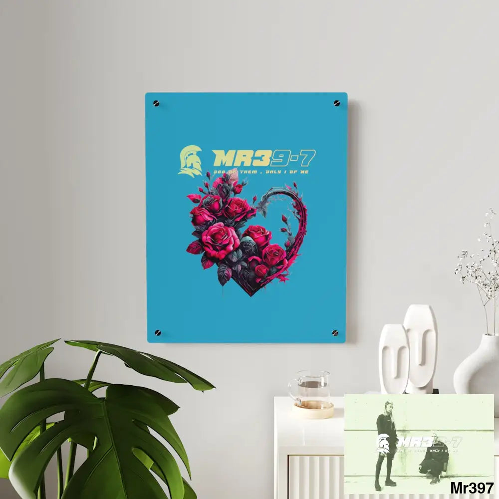 MR39-7 Heart made of Pink Roses on Black Background Acrylic Wall Art Panels Home Decor