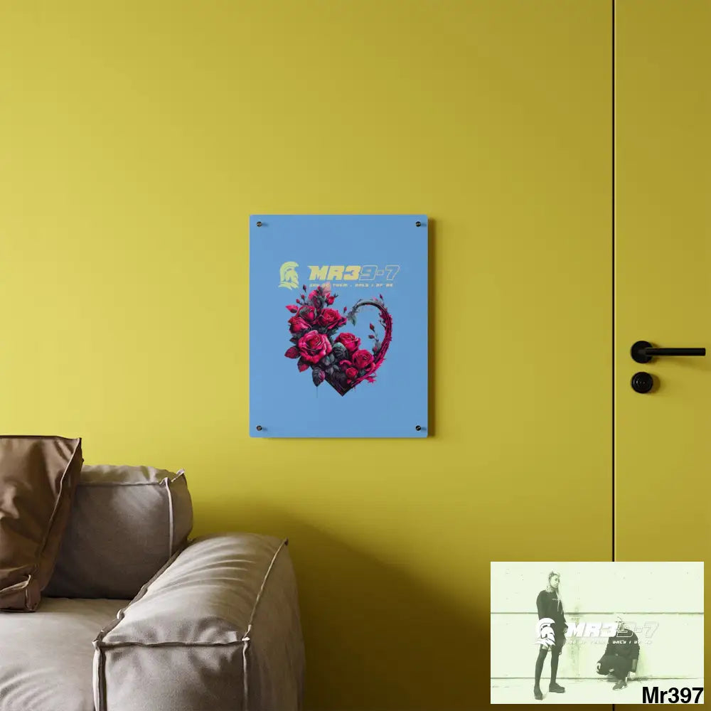 MR39-7 Heart made of Pink Roses on Black Background Acrylic Wall Art Panels Home Decor