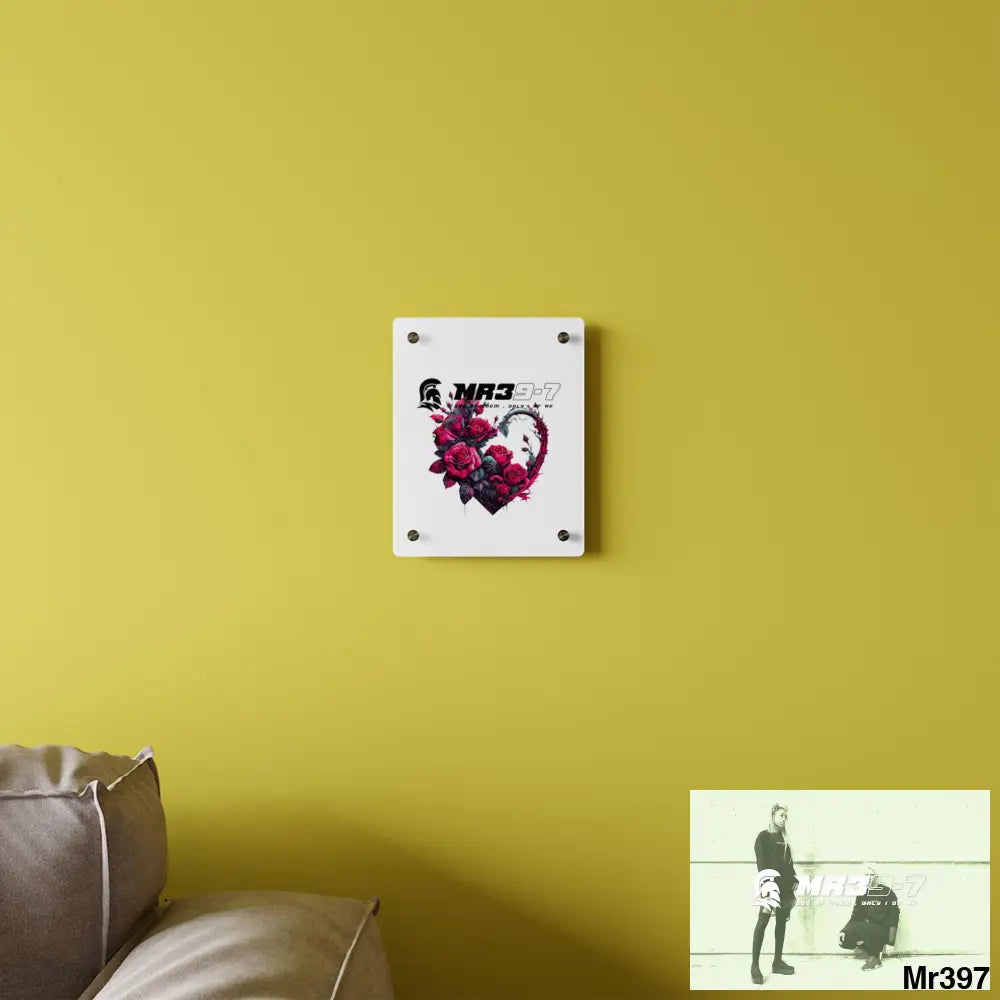 MR39-7 Heart made of Pink Roses on Black Background Acrylic Wall Art Panels Home Decor