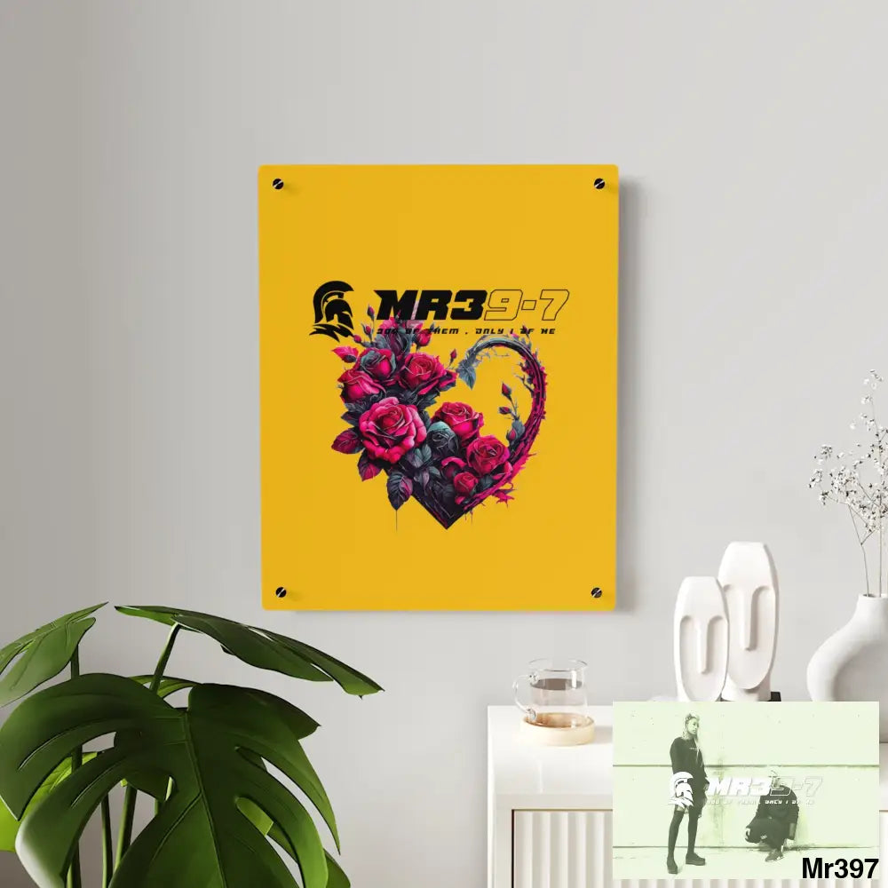 MR39-7 Heart made of Pink Roses on Black Background Acrylic Wall Art Panels Home Decor
