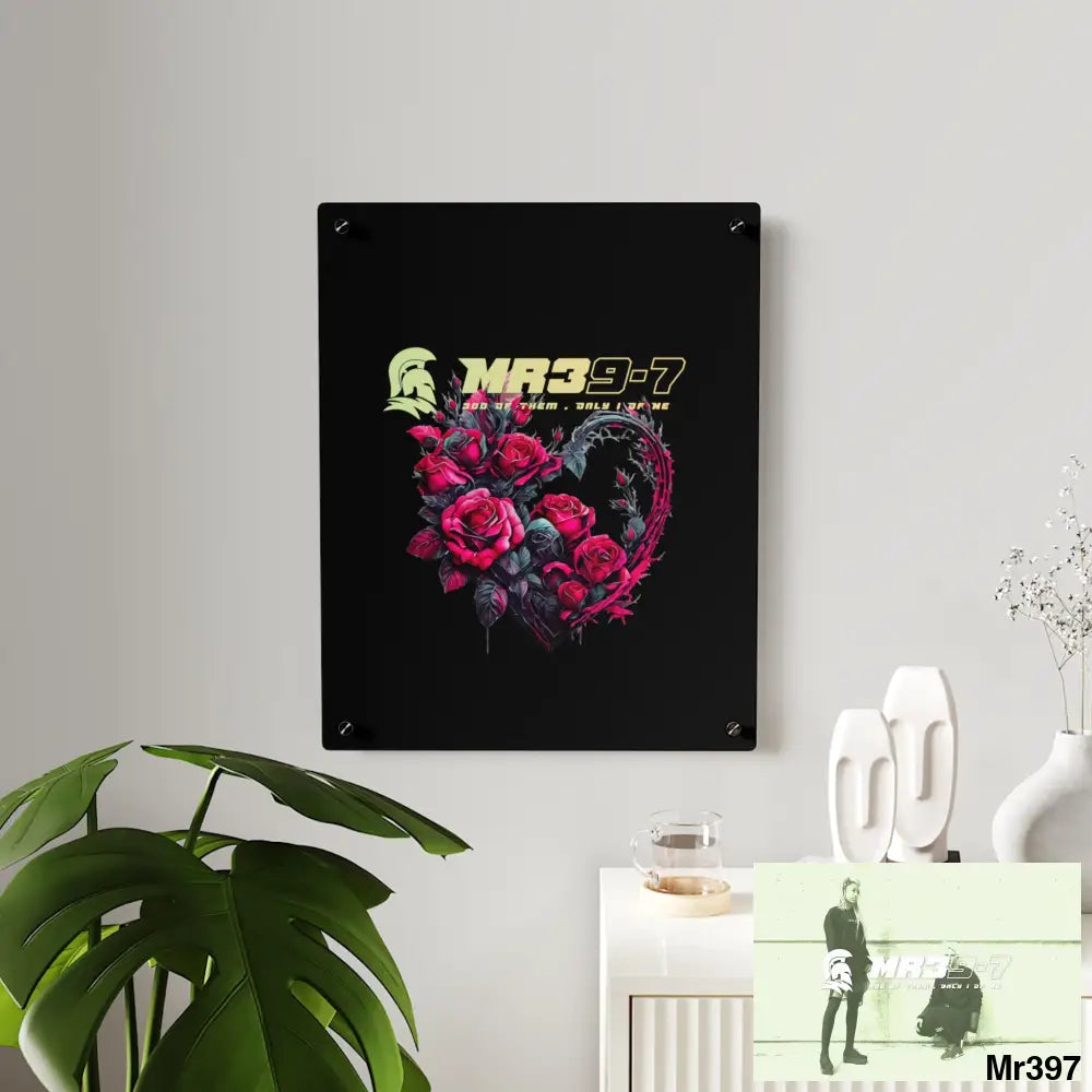 MR39-7 Heart made of Pink Roses on Black Background Acrylic Wall Art Panels Home Decor