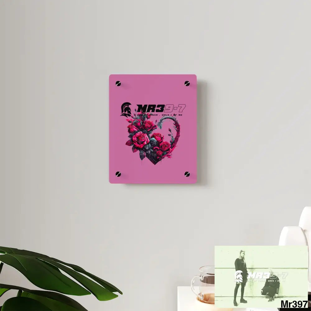 MR39-7 Heart made of Pink Roses on Black Background Acrylic Wall art Panels Home Decor