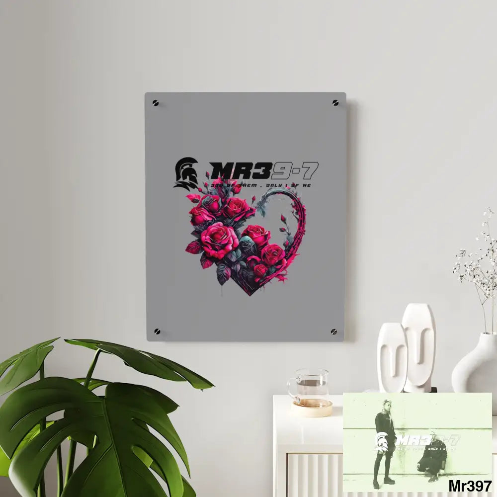 MR39-7 Heart made of Pink Roses on Black Background Acrylic Wall Art Panels Home Decor