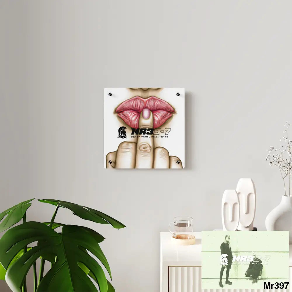MR39-7 Kissing Mouth with Middle Finger Acrylic Wall Art Panels Home Decor