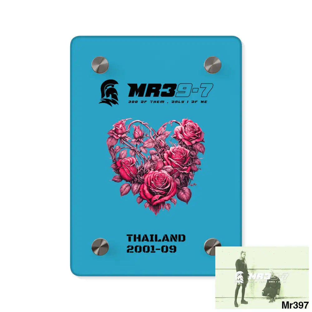 MR39-7 s Thailand 2001--09 Heart Made of Pink Roses Beautiful Floral Acrylic Wall Art Panels 5’’ x 7’’ (Vertical)