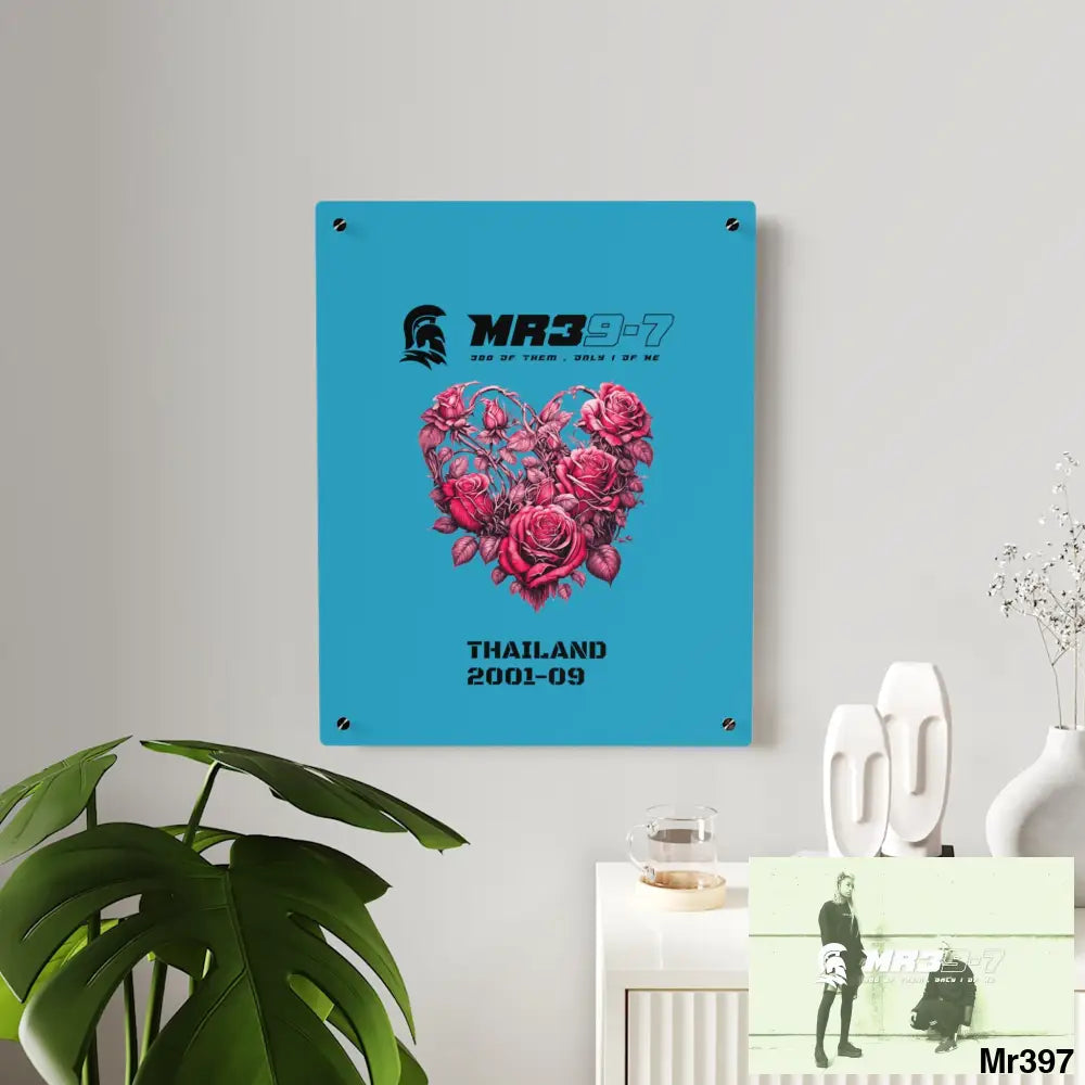 MR39-7 s Thailand 2001--09 Heart Made of Pink Roses Beautiful Floral Acrylic Wall Art Panels Home Decor