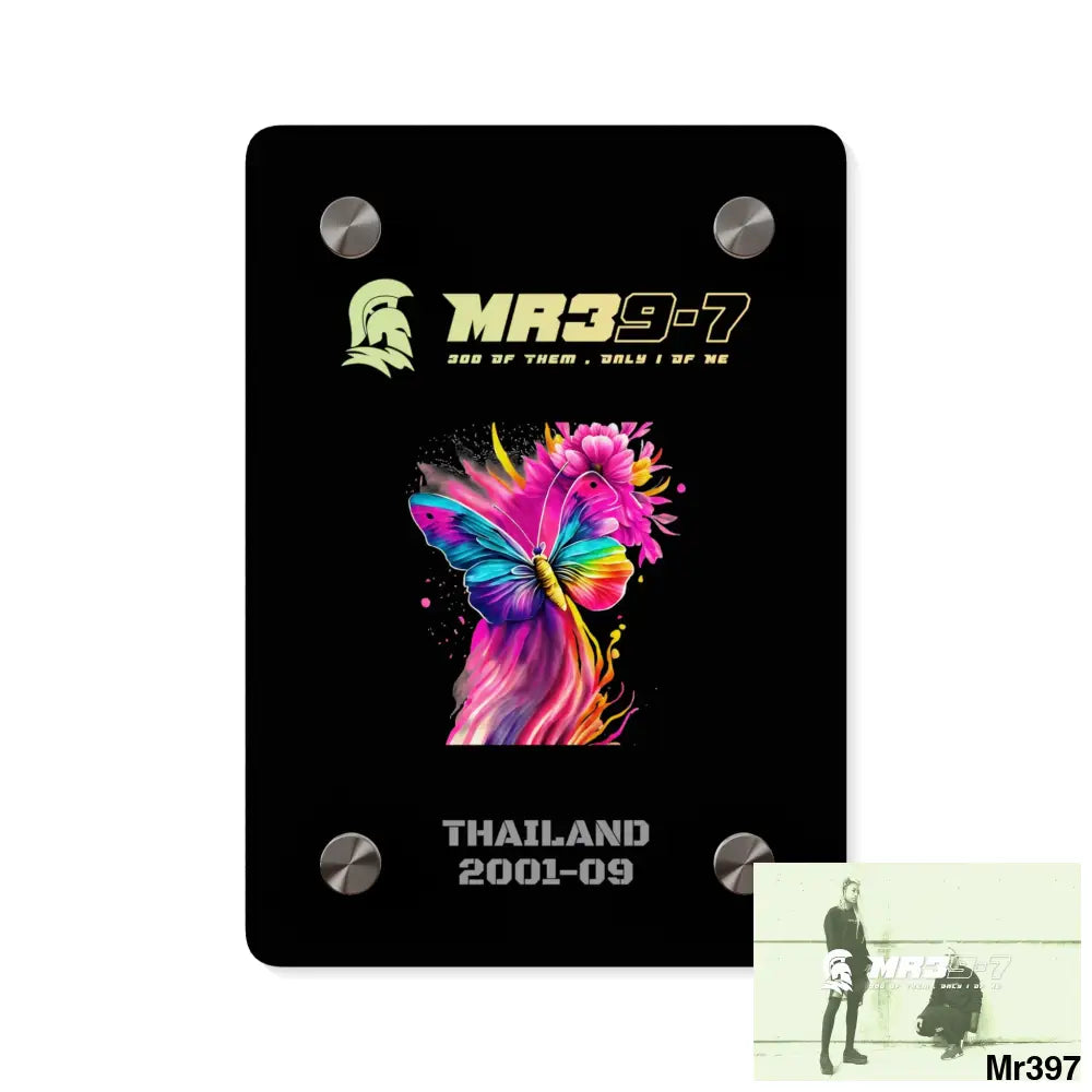 MR39-7 Thailand 2001--09 Colourful Butterfly in Mid-Flight Acrylic Wall Art Panels 5’’ x 7’’ (Vertical) / 0.25’’ Home