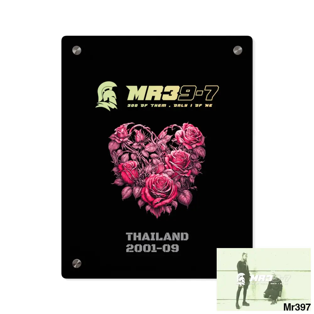 MR39-7 Thailand 2001--09 Heart Made of Pink Roses Beautiful Floral Acrylic Wall Art Panels 11″ x 14″ (Vertical)