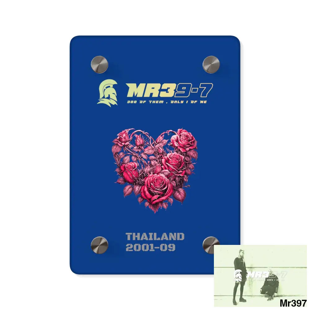 MR39-7 Thailand 2001--09 Heart Made of Pink Roses Beautiful Floral Acrylic wall art panels 5’’ x 7’’ (Vertical)