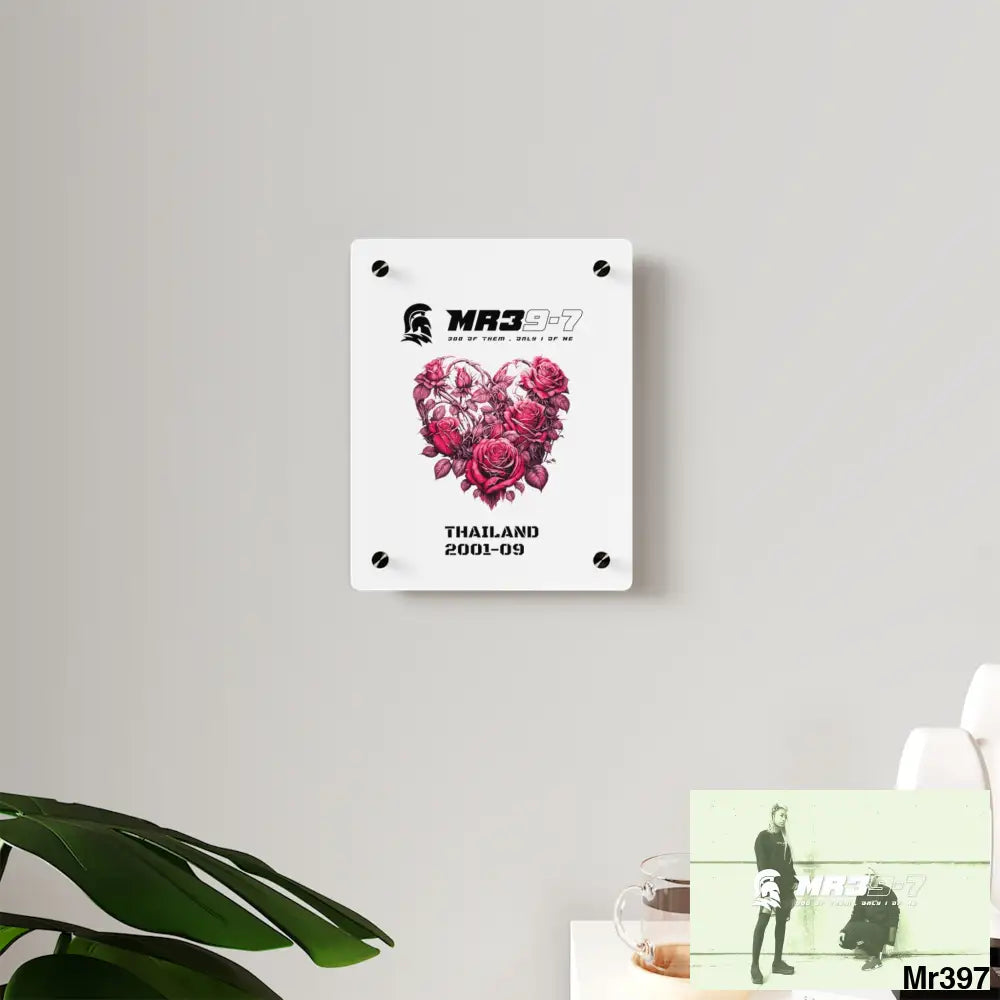 MR39-7 Thailand 2001--09 Heart Made of Pink Roses Beautiful Floral Acrylic Wall Art Panels Home Decor