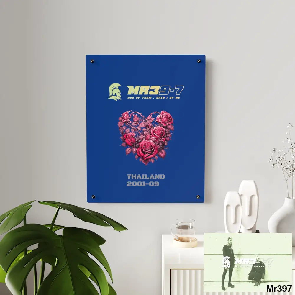 MR39-7 Thailand 2001--09 Heart Made of Pink Roses Beautiful Floral Acrylic wall art panels Home Decor