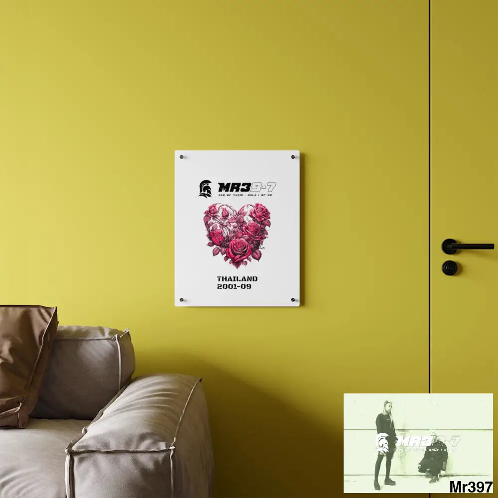 MR39-7 Thailand 2001--09 Heart Made of Pink Roses Beautiful Floral Acrylic Wall Art Panels Home Decor