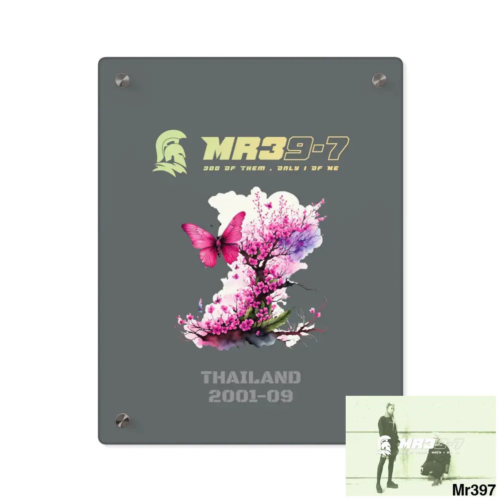 MR39-7 Thailand 2001-09 Pink Butterfly on Ornamental Cherry Tree Branch Acrylic Wall Art Panels 11″ x 14″ (Vertical)