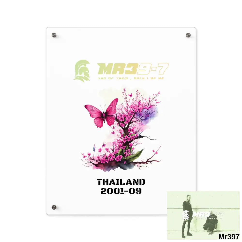 MR39-7 Thailand 2001--09 Pink Butterfly on Ornamental Cherry Tree Branch. Acrylic Wall Art Panels 16″ x 20″ (Vertical)