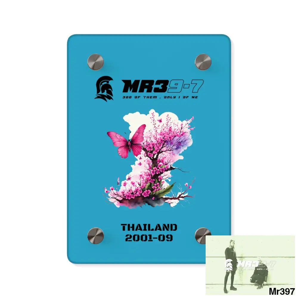 MR39-7 Thailand 2001--09 Pink Butterfly on Ornamental Cherry Tree Branch Acrylic Wall Art Panels 5’’ x 7’’ (Vertical)