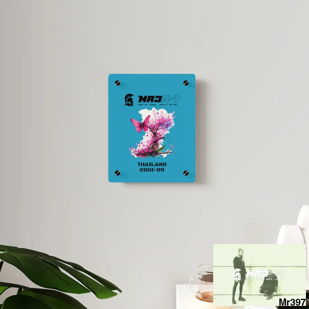 MR39-7 Thailand 2001--09 Pink Butterfly on Ornamental Cherry Tree Branch Acrylic Wall Art Panels Home Decor