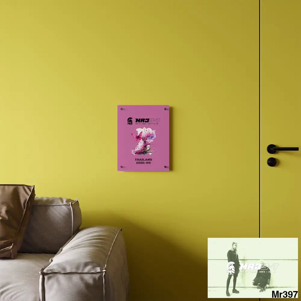 MR39-7 Thailand 2001--09 Pink Butterfly on Ornamental Cherry Tree Branch Acrylic Wall Art Panels Home Decor