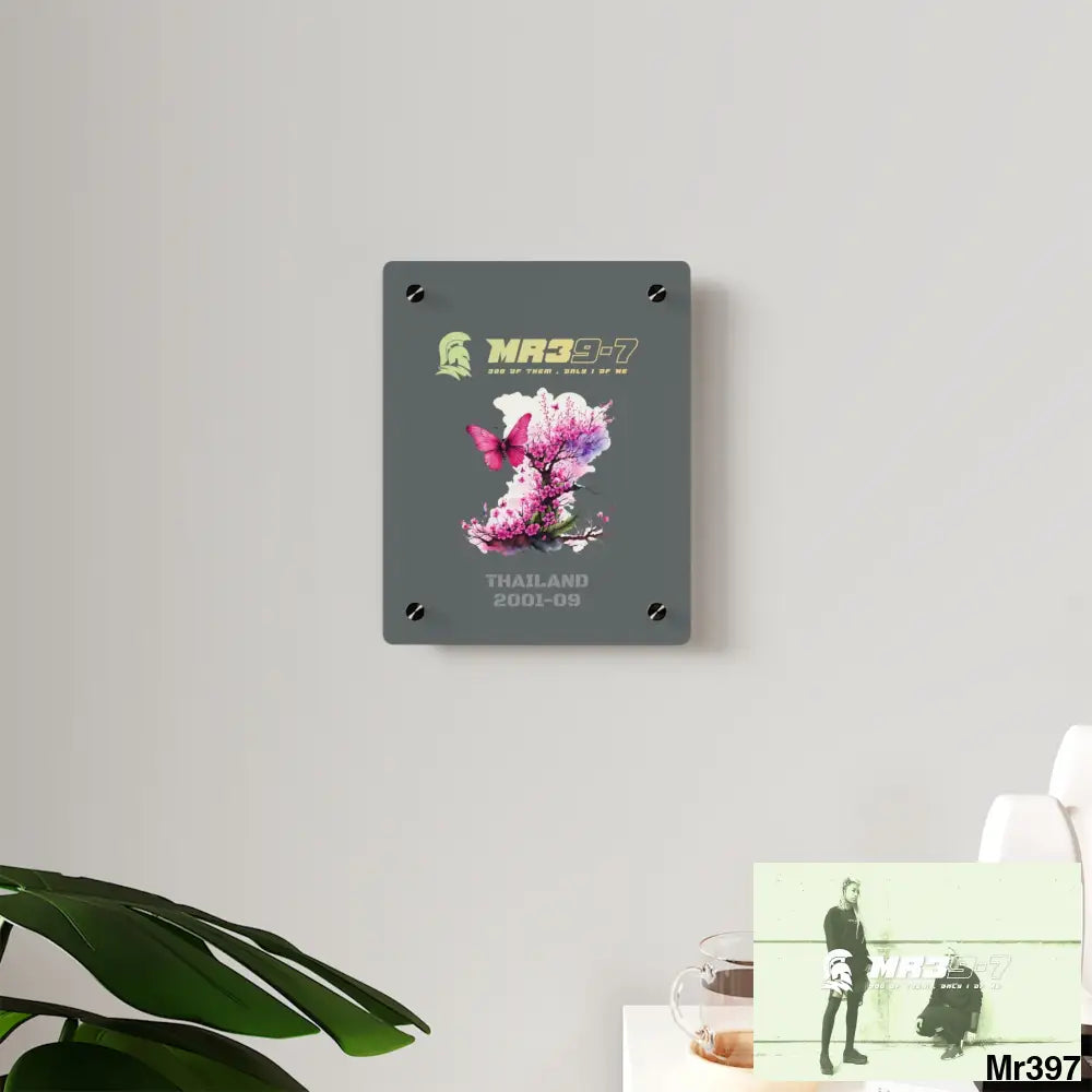 MR39-7 Thailand 2001-09 Pink Butterfly on Ornamental Cherry Tree Branch Acrylic Wall Art Panels Home Decor