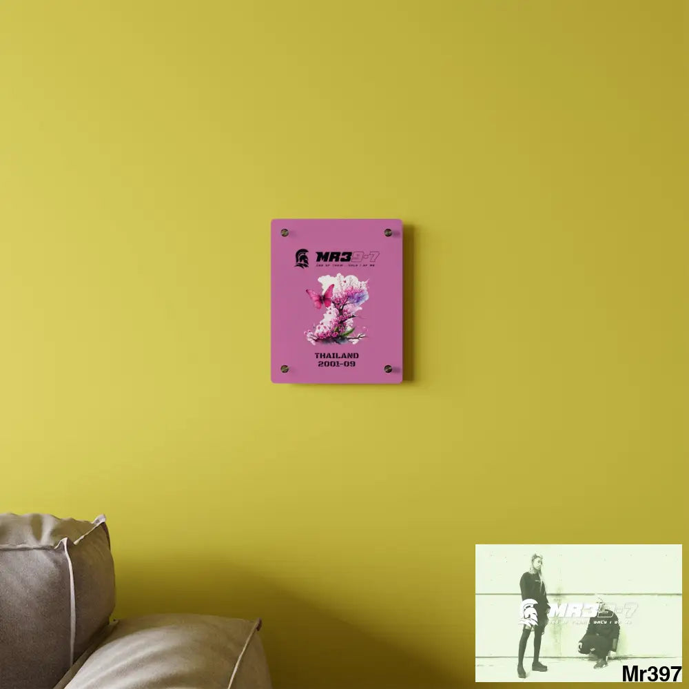 MR39-7 Thailand 2001--09 Pink Butterfly on Ornamental Cherry Tree Branch Acrylic Wall Art Panels Home Decor