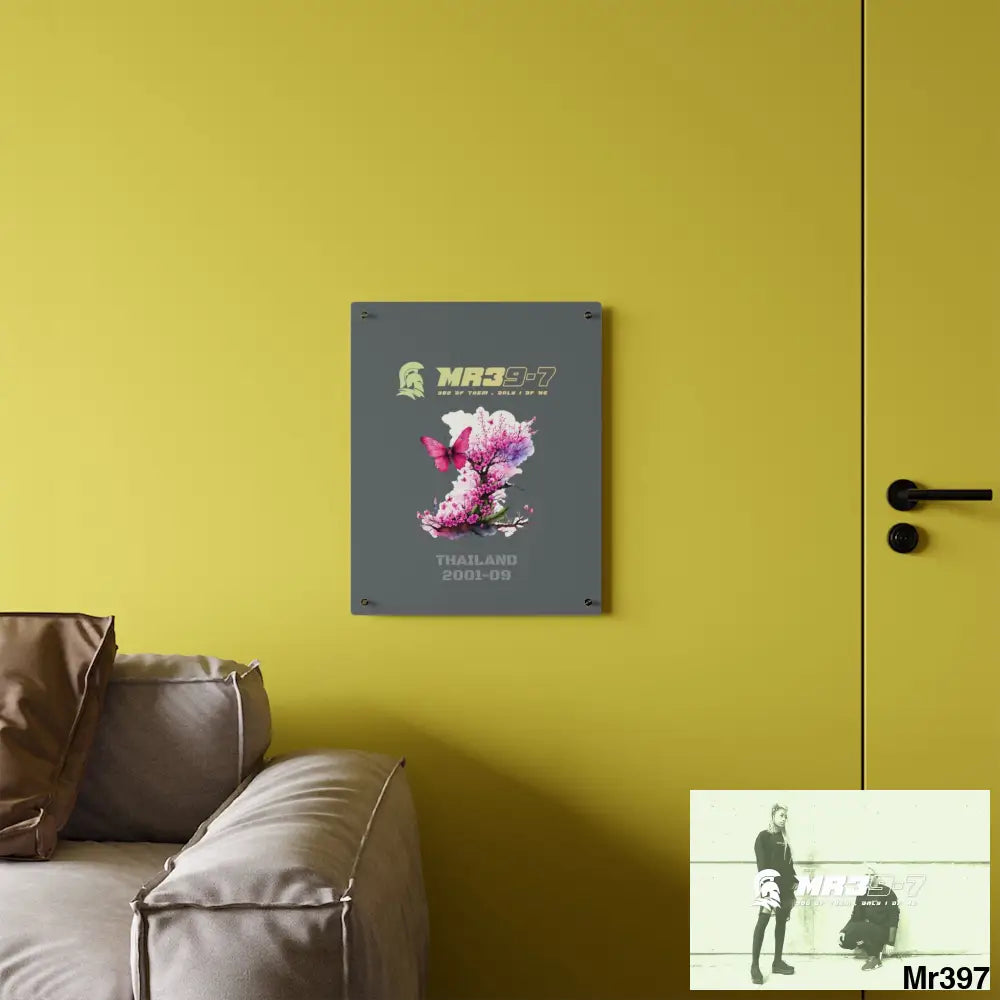 MR39-7 Thailand 2001-09 Pink Butterfly on Ornamental Cherry Tree Branch Acrylic Wall Art Panels Home Decor