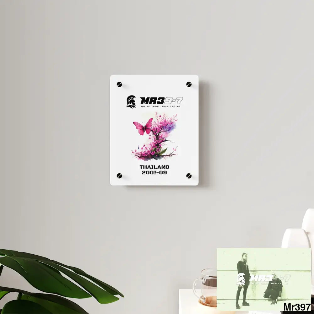 MR39-7 Thailand 2001--09 Pink Butterfly on Ornamental Cherry Tree Branch Acrylic Wall Art Panels Home Decor