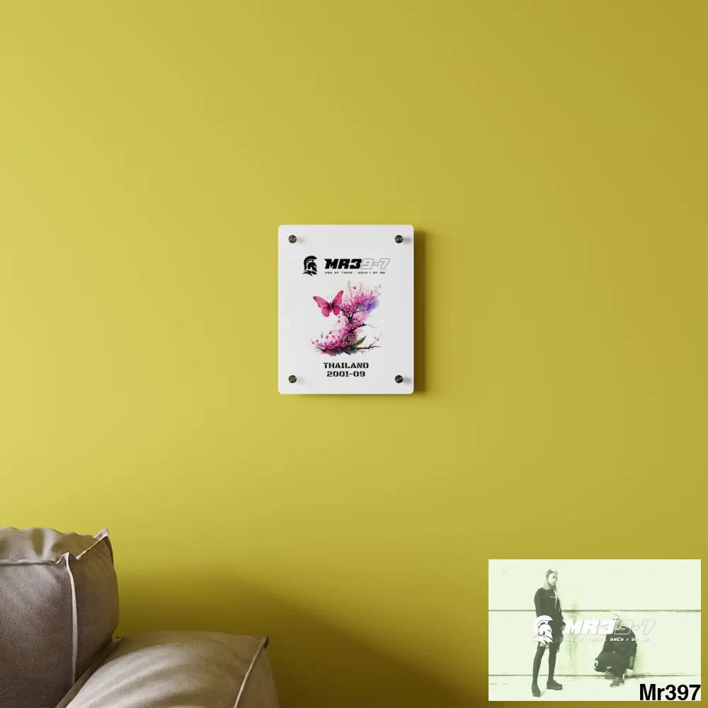 MR39-7 Thailand 2001--09 Pink Butterfly on Ornamental Cherry Tree Branch Acrylic Wall Art Panels Home Decor