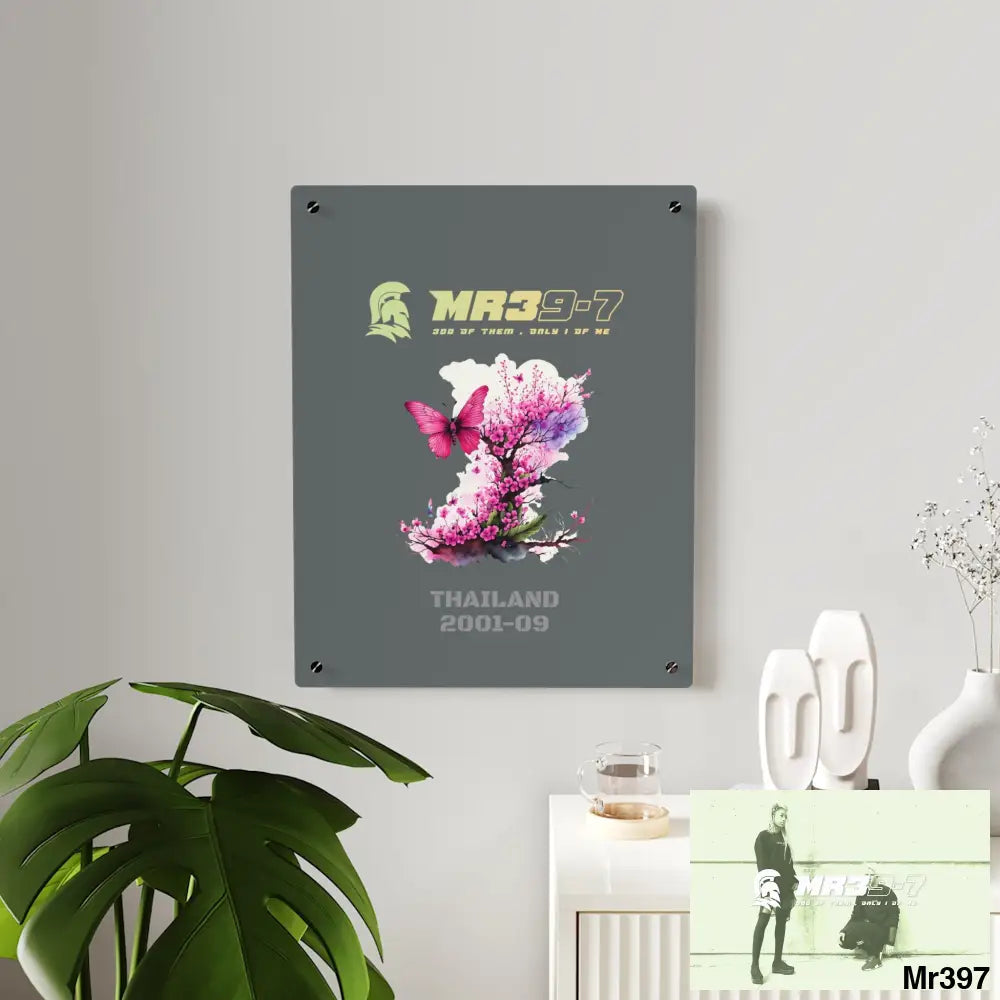 MR39-7 Thailand 2001-09 Pink Butterfly on Ornamental Cherry Tree Branch Acrylic Wall Art Panels Home Decor