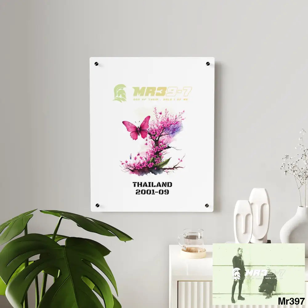 MR39-7 Thailand 2001--09 Pink Butterfly on Ornamental Cherry Tree Branch. Acrylic Wall Art Panels Home Decor