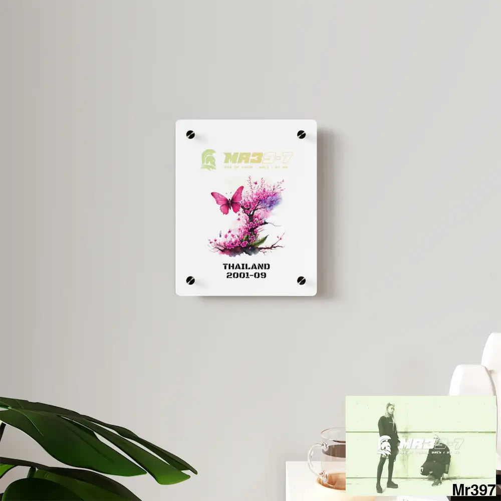 MR39-7 Thailand 2001--09 Pink Butterfly on Ornamental Cherry Tree Branch. Acrylic Wall Art Panels Home Decor
