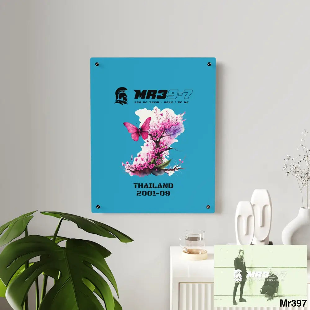 MR39-7 Thailand 2001--09 Pink Butterfly on Ornamental Cherry Tree Branch Acrylic Wall Art Panels Home Decor