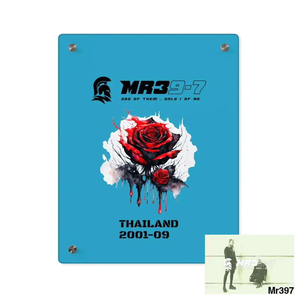 MR39-7 Thailand 2001--09 Red Rose with Bloody Drippings on Abstract Black Background Acrylic Wall Art Panels 11″ x 14″