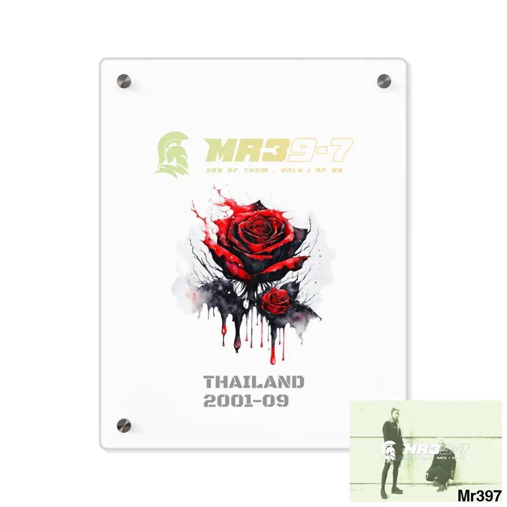 MR39-7 Thailand 2001--09 Red Rose with Bloody Drippings on Abstract Black Background Acrylic Wall Art Panels 11″ x 14″