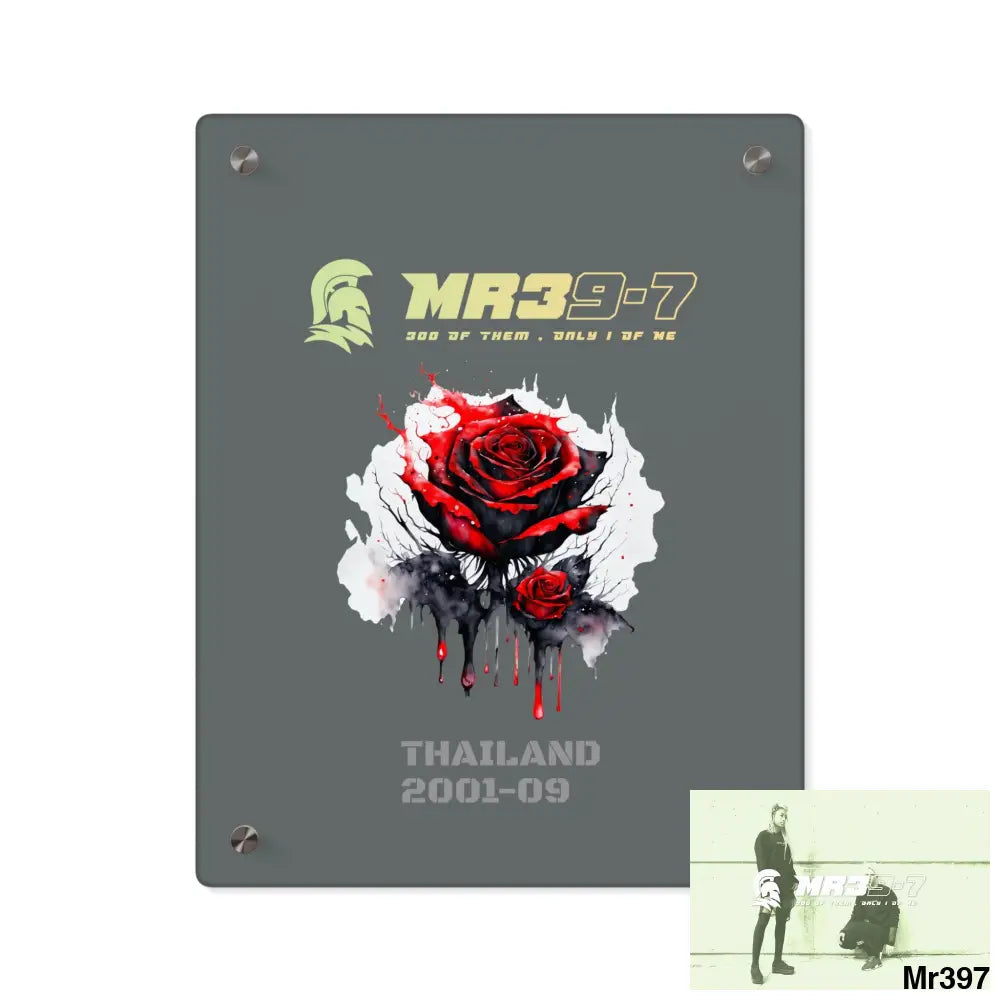 MR39-7 Thailand 2001--09 Red Rose with Bloody Drippings on Abstract Black Background Acrylic Wall Art Panels 11″ x 14″