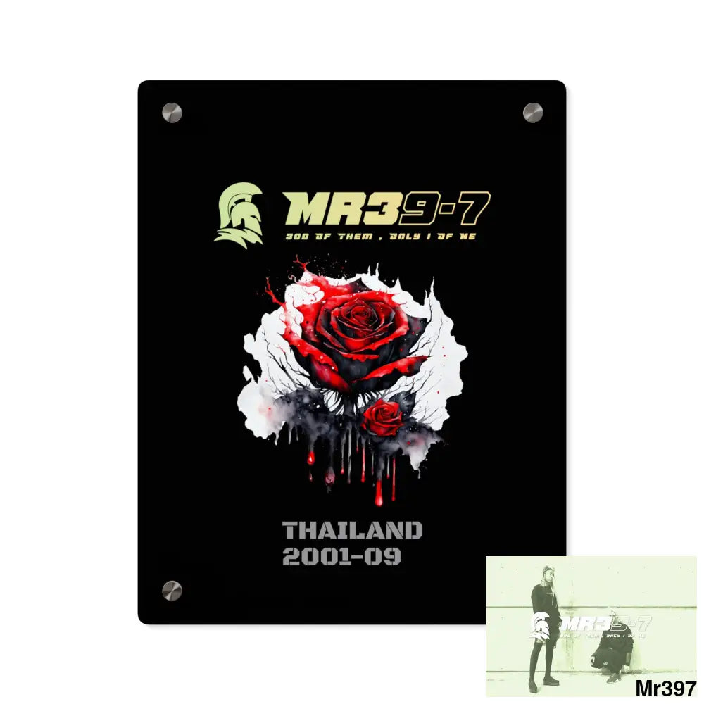 MR39-7 Thailand 2001--09 Red Rose with Bloody Drippings on Abstract Black Background Acrylic Wall Art Panels 11″ x 14″