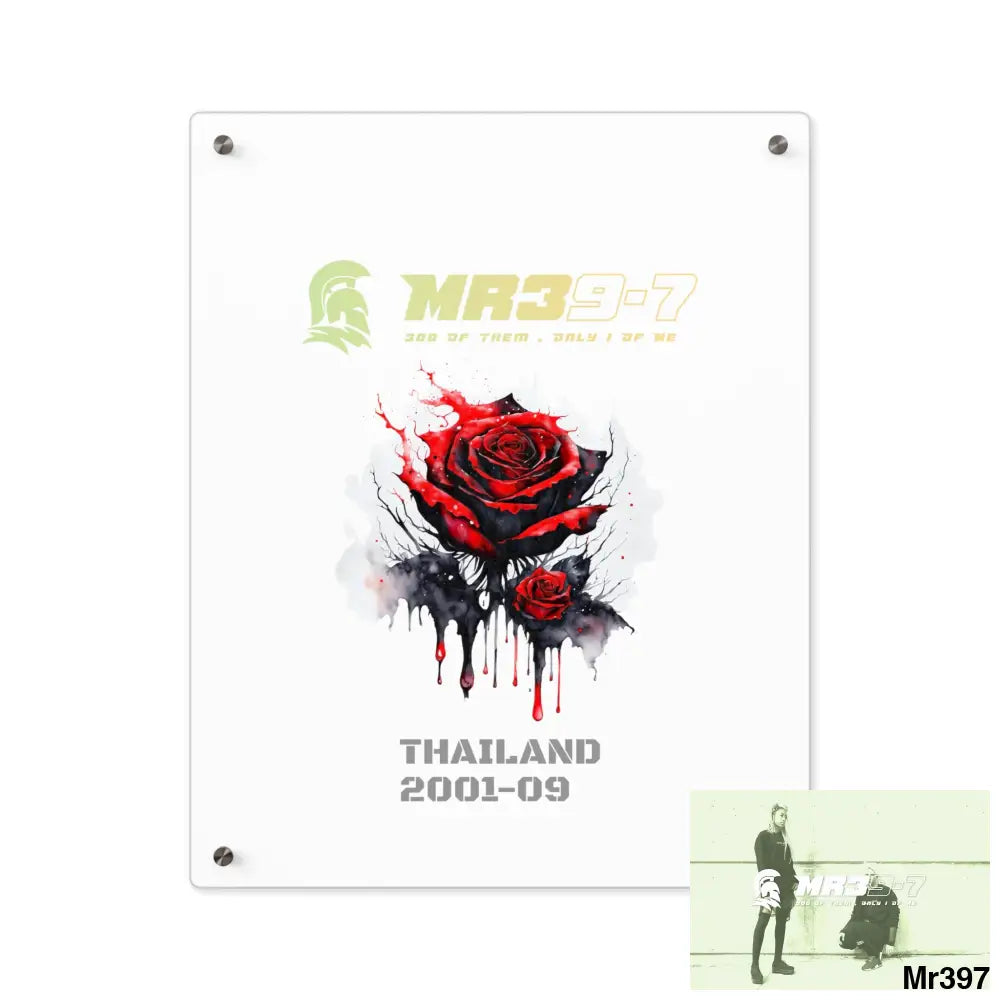 MR39-7 Thailand 2001--09 Red Rose with Bloody Drippings on Abstract Black Background Acrylic Wall Art Panels 16″ x 20″
