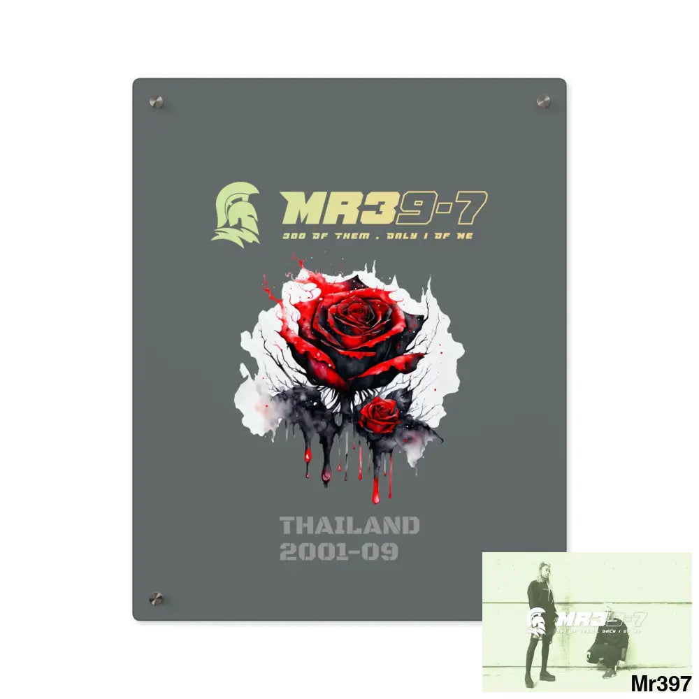 MR39-7 Thailand 2001--09 Red Rose with Bloody Drippings on Abstract Black Background Acrylic Wall Art Panels 16″ x 20″