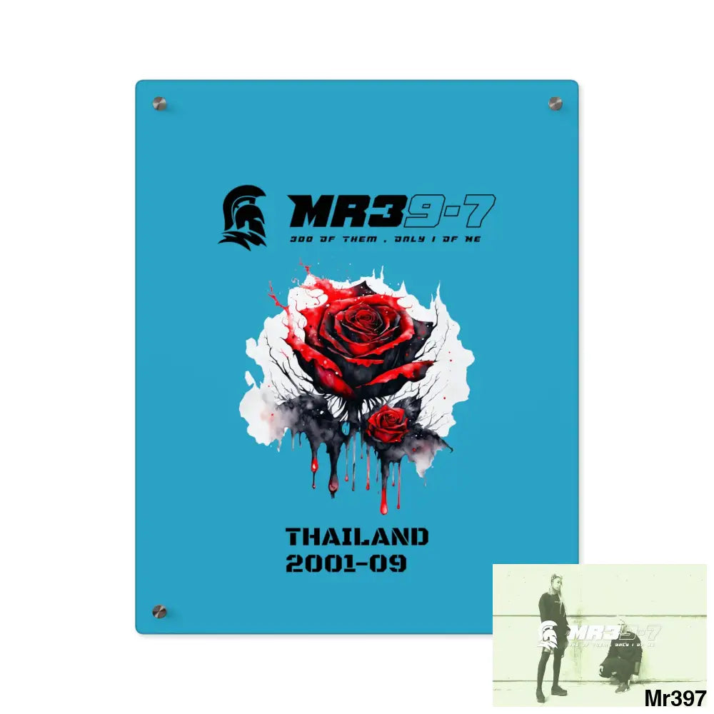 MR39-7 Thailand 2001--09 Red Rose with Bloody Drippings on Abstract Black Background Acrylic Wall Art Panels 16″ x 20″