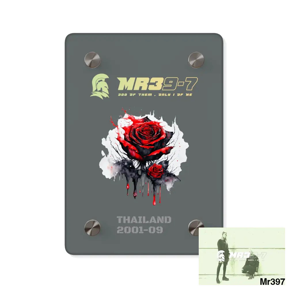 MR39-7 Thailand 2001--09 Red Rose with Bloody Drippings on Abstract Black Background Acrylic Wall Art Panels 5’’ x 7’’