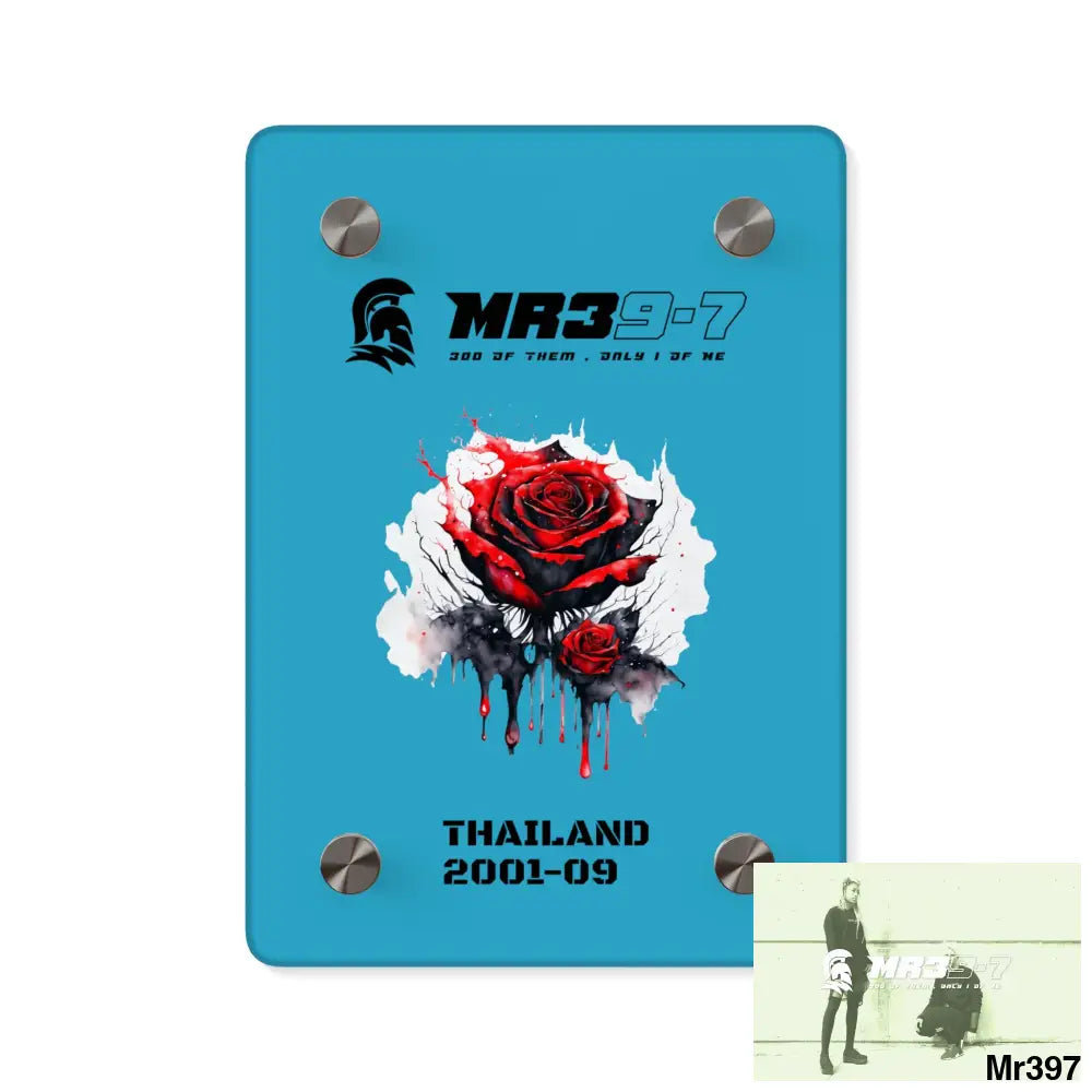 MR39-7 Thailand 2001--09 Red Rose with Bloody Drippings on Abstract Black Background Acrylic Wall Art Panels 5’’ x 7’’