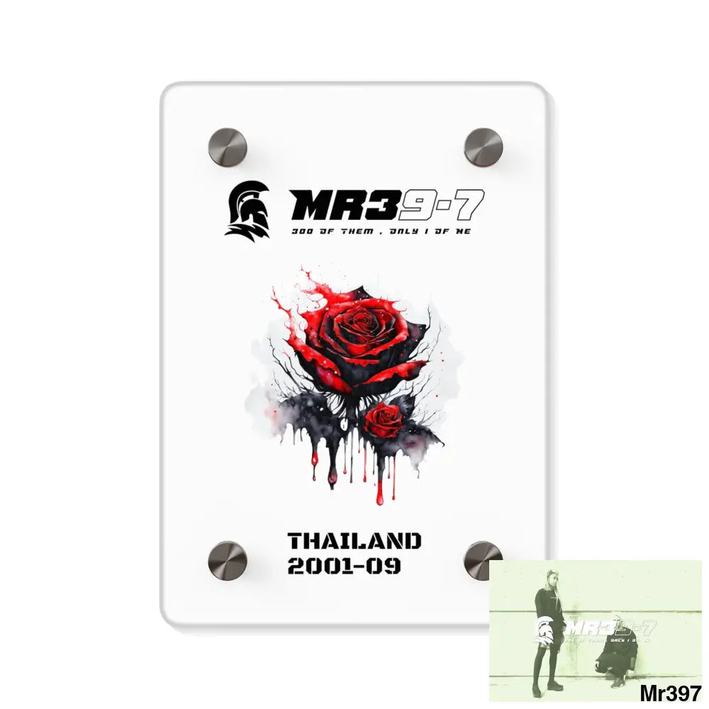 MR39-7 Thailand 2001--09 Red Rose with Bloody Drippings on Abstract Black Background Acrylic Wall Art Panels 5’’ x 7’’