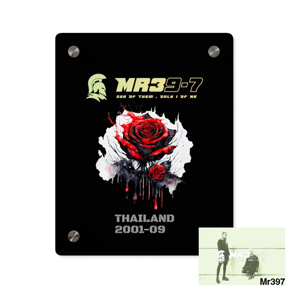 MR39-7 Thailand 2001--09 Red Rose with Bloody Drippings on Abstract Black Background Acrylic Wall Art Panels 8″ x 10″